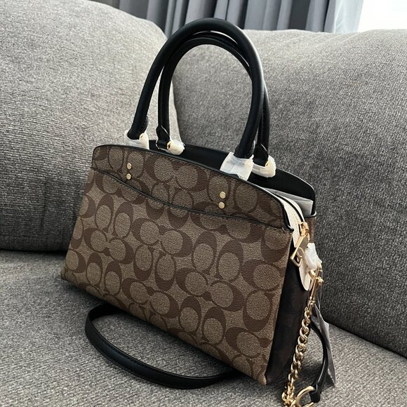 Coach Mini Lillie Carryall Colorblock Signature Black Canvas Gold Khaki … - Picture 3 of 5